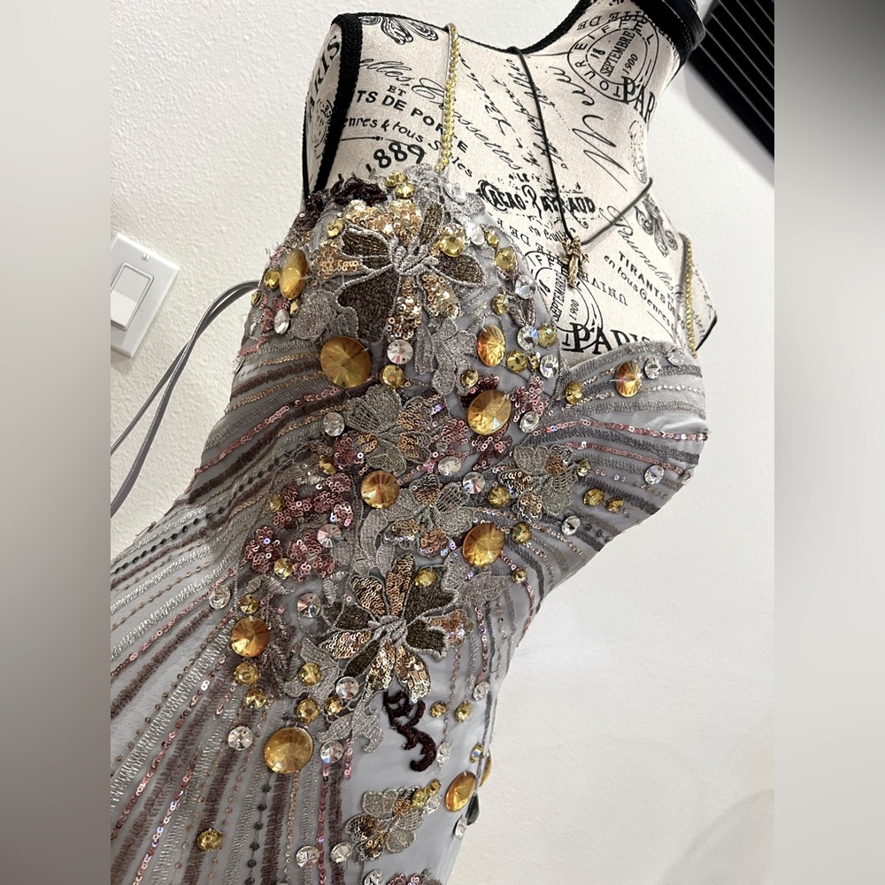 Embellished Sleeveless Dress with Floral Accents